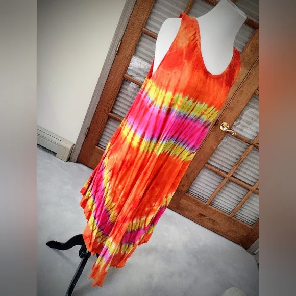 Brand New Handmade Tye Dye Asymmetrical Dress, Sleeveless, One Size Fits Most - Picture 3 of 11